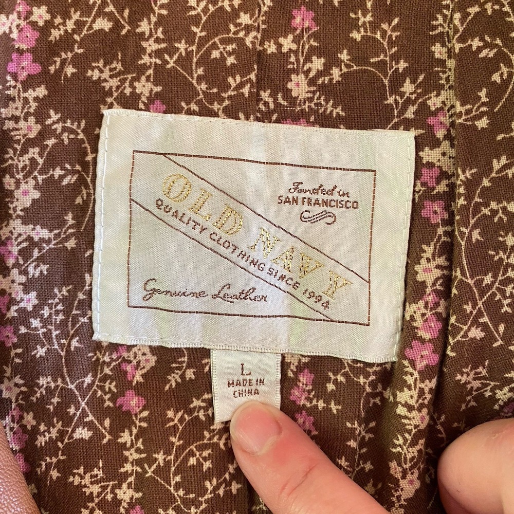 Y2K Old Navy Leather Jacket Womens L Brown Genuine Leather Biker Chic Western - Picture 6 of 8